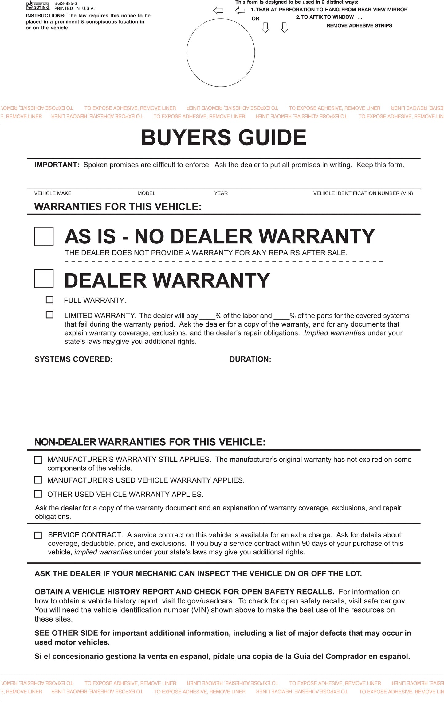 As-Is Hanging Buyers Guides (100 per pack)