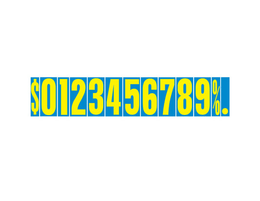 9 1/2" Yellow & Blue Adhesive Windshield Numbers for car lots