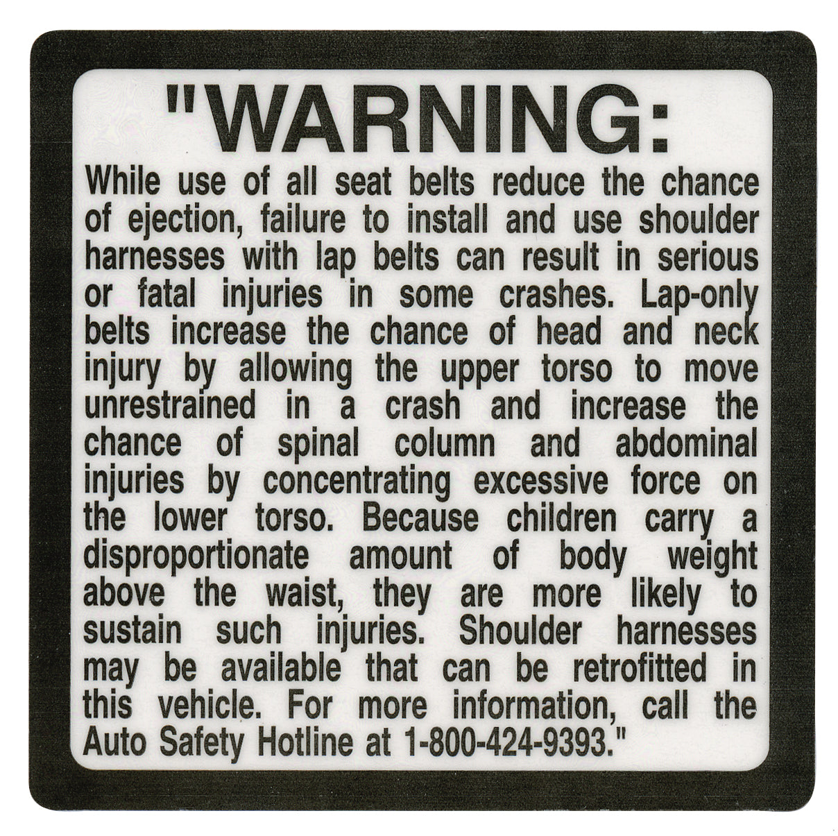 Safety Belt Disclosure Decals (100 per pack)