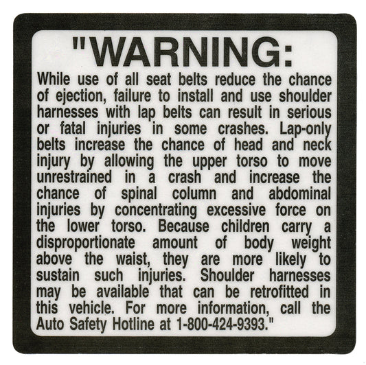 Safety Belt Disclosure Decals (100 per pack)