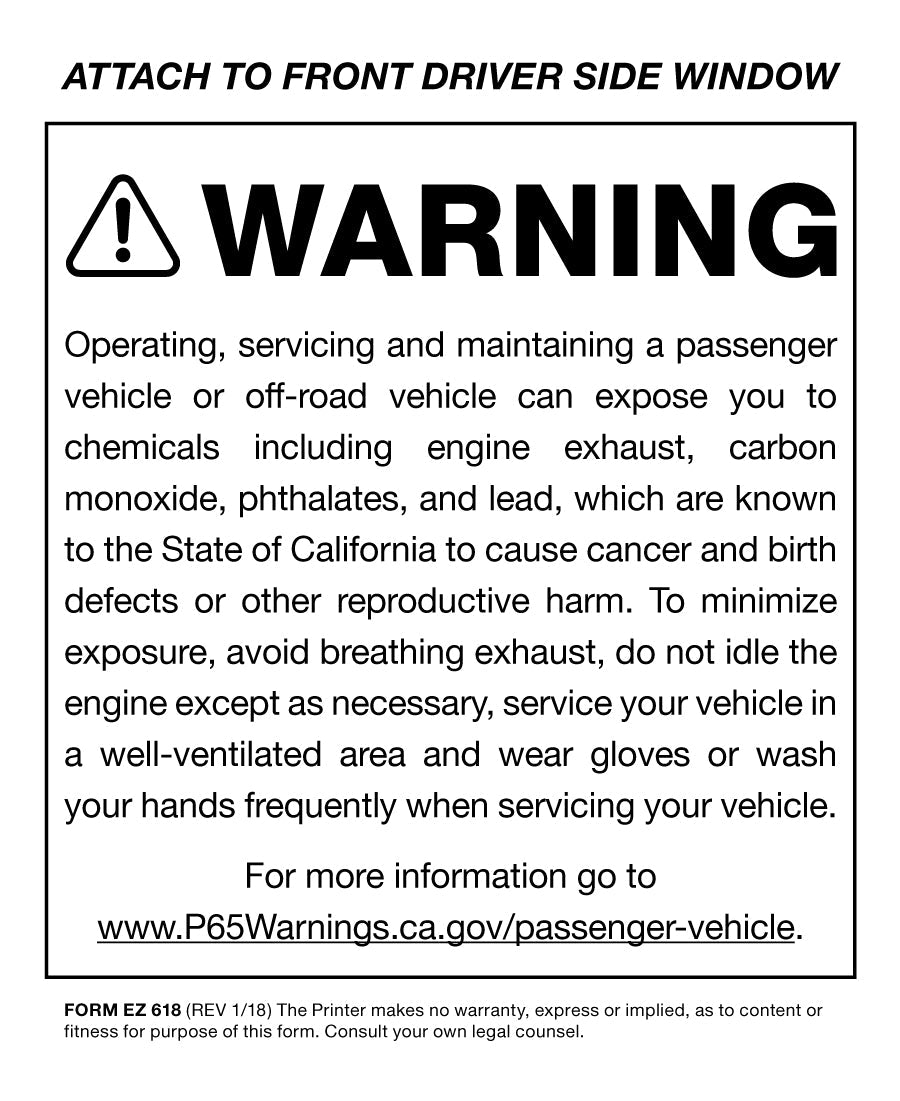 Prop. 65 Decal (English Only) - 100 per pack