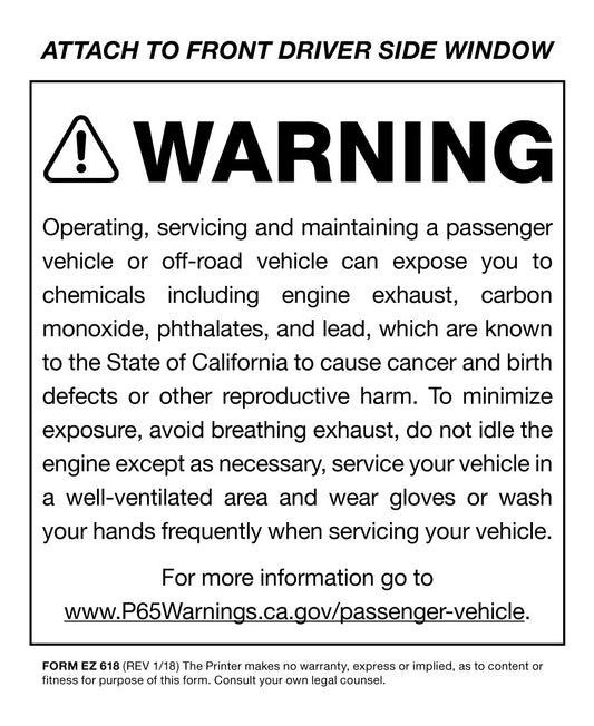 Prop. 65 Decal (English Only) - 100 per pack