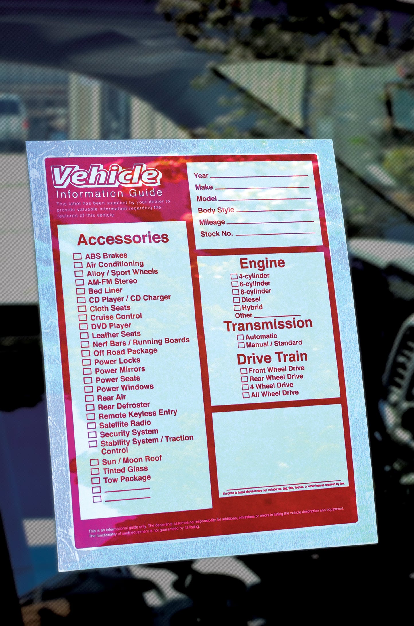 Vehicle Info Guide (100 per pack)