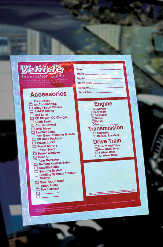 Vehicle Info Guide (100 per pack)