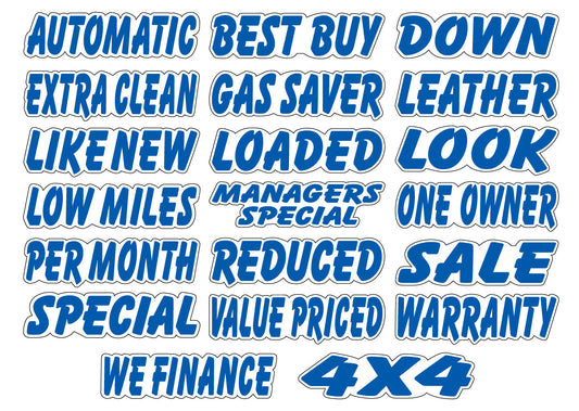 Blue & White Die Cut Slogans