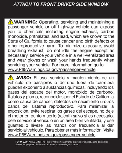 Prop. 65 Decal (English/Spanish Version)-100 per pack